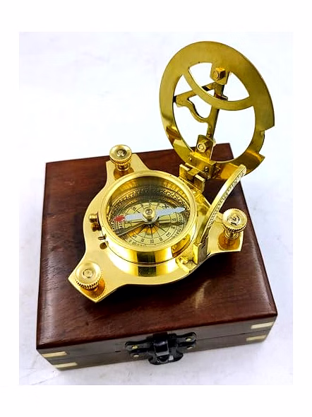 Personalized Sundial Compass Brass Nautical with Wood Box Birthday Gift for Your lovedones-1