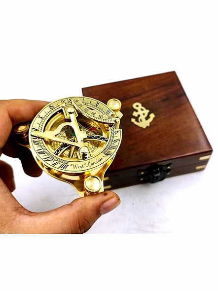 Personalized Sundial Compass Brass Nautical with Wood Box Birthday Gift for Your lovedones-2
