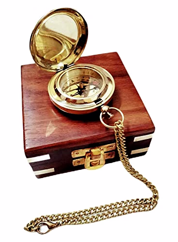Ascent Gifts Brass Push Button Lid Compass Chain with Wooden Box Collectible Gift image 4