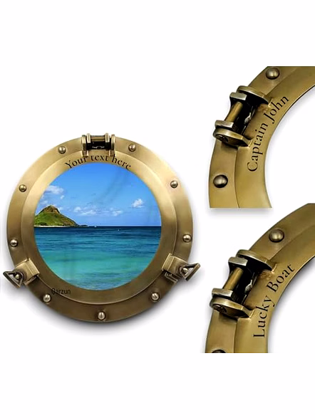 Personalised Engraved Name Nautical Decor 12" Mirror Porthole Antique Finish Wall Hanging-3