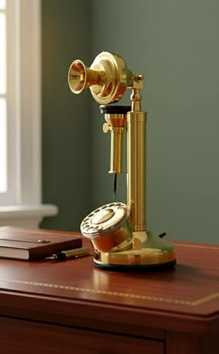 Brass Candlestick Telephones Working Decorative Wired Landline Rotary Dial Working Showpiece Telephone Gift image 4