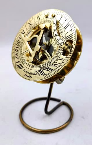 Brass Round Sundial Compass Triangle Shape Shinny Finish with Display Stand Collectible Gift image 2