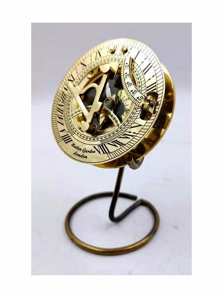 Brass Round Sundial Compass Triangle Shape Shinny Finish with Display Stand Collectible Gift-1
