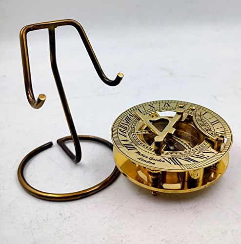 Brass Round Sundial Compass Triangle Shape Shinny Finish with Display Stand Collectible Gift image 3