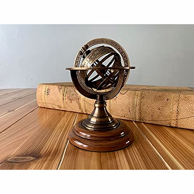 qarzun ascent gifts antique style brass armillary globe vintage zodiac armillary brass sphere globe for office desk decorative 6"