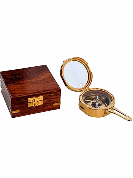 Ascent Gifts Brass Brunton Compass with Wooden Box Collectible Gift-1