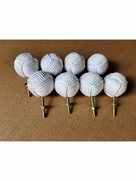 Ascent Gifts Qarzun™ Set of 8 White Cotton Rope Door Knobs/Rope Knot Drawer Pulls and Knobs/Pull and Push Handle Knobs for Cabinets,-Qarzun1247