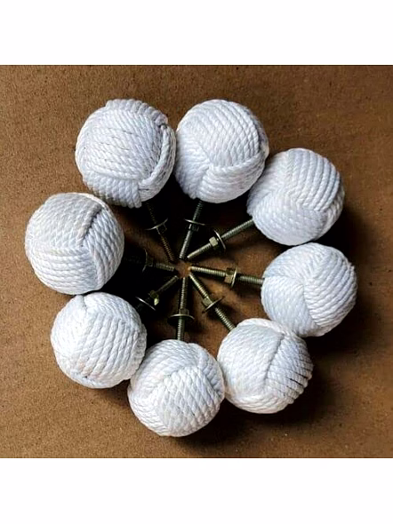 Ascent Gifts Qarzun™ Set of 8 White Cotton Rope Door Knobs/Rope Knot Drawer Pulls and Knobs/Pull and Push Handle Knobs for Cabinets,-1