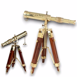 qarzun personalized engraved brass telescope 12" polished with wooden tripod stand collectible home decor