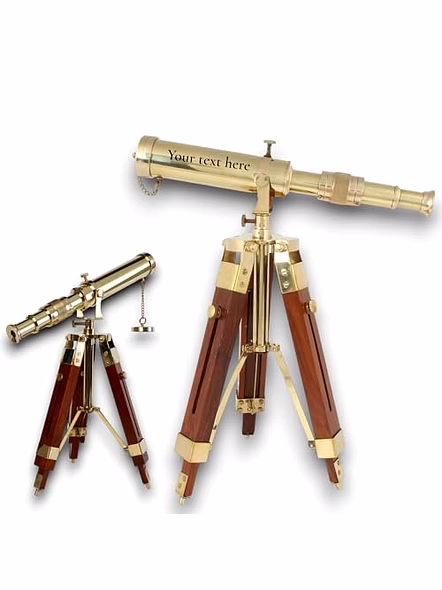 Personalized Engraved Brass Telescope 12" Polished with Wooden Tripod Stand Collectible Home Decor-Qarzun1248