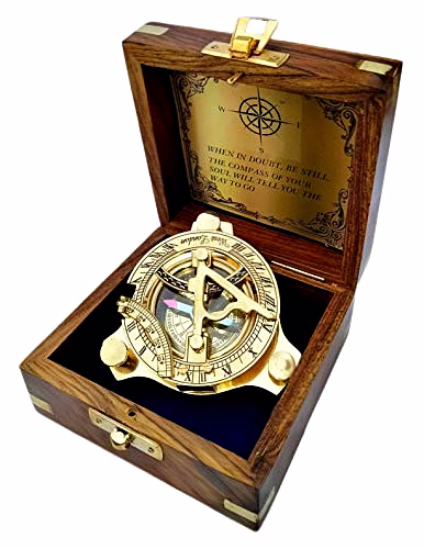 qarzun ascent gifts brass sundial compass with wooden box collectible gift