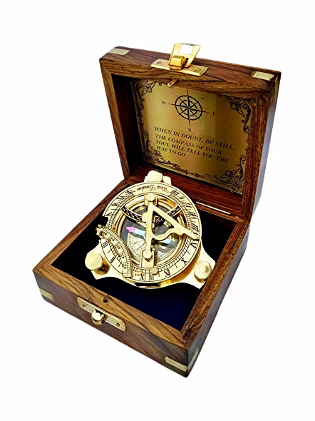 Ascent Gifts Brass Sundial Compass with Wooden Box Collectible Gift-Qarzun1249