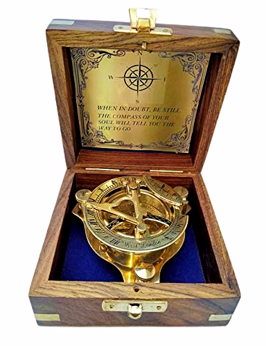Ascent Gifts Brass Sundial Compass with Wooden Box Collectible Gift image 2