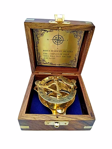 Ascent Gifts Brass Sundial Compass with Wooden Box Collectible Gift-1