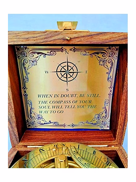 Ascent Gifts Brass Sundial Compass with Wooden Box Collectible Gift-2