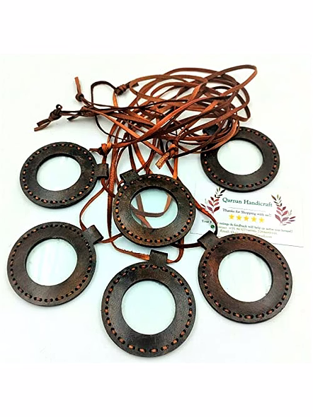 Set of 6 Vintage Leather Necklace Style Magnifying Glass with Leather Rope Vintage Texture Antique Finish Magnifying Glass-Qarzun1250