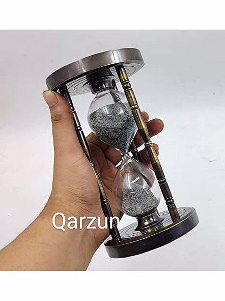 Antique Heavy Brass Sand Timer Nautical Maritime 7" Chess Maker Old Clock Hourglass-2