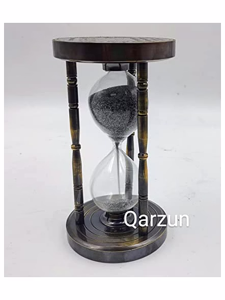 Antique Heavy Brass Sand Timer Nautical Maritime 7" Chess Maker Old Clock Hourglass-4
