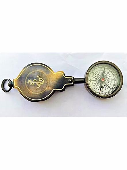 Ascent Gifts Qarzun Set of Brass Flip Out Compass and Magnifier Vintage Maritime Gift Item-4