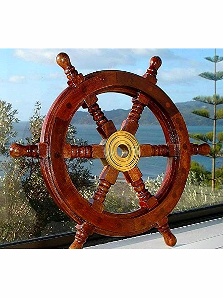 Ascent Gifts Ship Wheel Wood Ship Wheel Brass Ring Rosewood Ship Wheel Home Decor,Wall decor Ship Wheel Nautical Ship Wheel Gift Item 18 inch-Qarzun1254