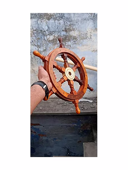 Ascent Gifts Ship Wheel Wood Ship Wheel Brass Ring Rosewood Ship Wheel Home Decor,Wall decor Ship Wheel Nautical Ship Wheel Gift Item 18 inch-1