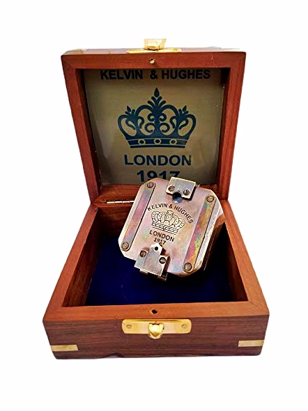 Antique Black Finish Brass Brunton Compass Square with Wooden Box Collectible Gift-Qarzun1255