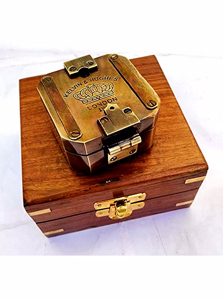 Antique Black Finish Brass Brunton Compass Square with Wooden Box Collectible Gift-1