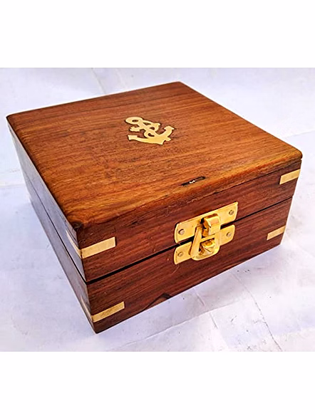 Antique Black Finish Brass Brunton Compass Square with Wooden Box Collectible Gift-2