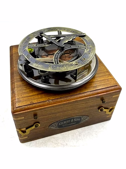 Brass Nautical - 5 inches Large Sundial Compass in Rosewood Case Top Grade Calibrated and Compass Greeting Included Vintage Gift-1