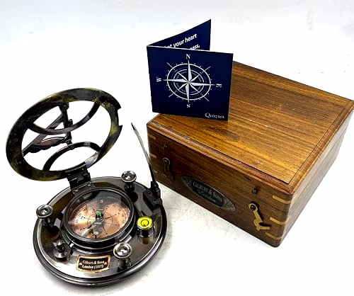 Brass Nautical - 5 inches Large Sundial Compass in Rosewood Case Top Grade Calibrated and Compass Greeting Included Vintage Gift image 5