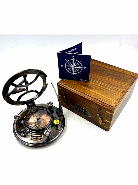 Brass Nautical - 5 inches Large Sundial Compass in Rosewood Case Top Grade Calibrated and Compass Greeting Included Vintage Gift-4