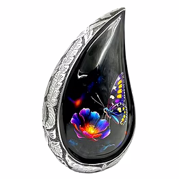 qarzun teardrop urn, funeral cremation urns for human ashes adult man, silver engraving urns for ashes adult for male & women, black and silver with velvet bag -large decorative urn
