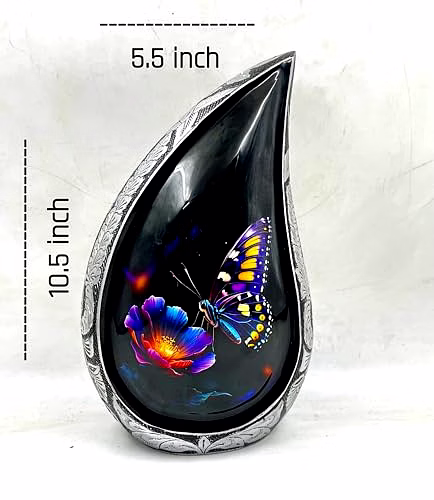Teardrop Urn, Funeral Cremation Urns for Human Ashes Adult Man, Silver Engraving Urns for Ashes Adult for Male & Women, Black and Silver with Velvet Bag -Large Decorative Urn image 3