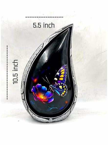Teardrop Urn, Funeral Cremation Urns for Human Ashes Adult Man, Silver Engraving Urns for Ashes Adult for Male &amp; Women, Black and Silver with Velvet Bag -Large Decorative Urn-2