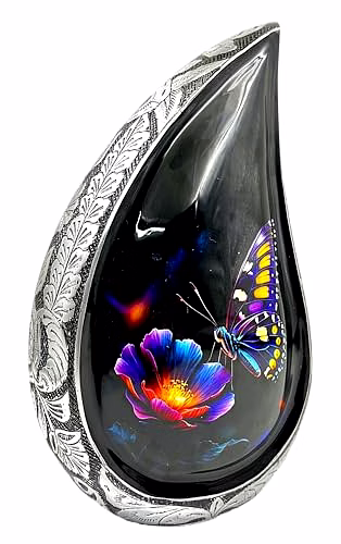 Teardrop Urn, Funeral Cremation Urns for Human Ashes Adult Man, Silver Engraving Urns for Ashes Adult for Male & Women, Black and Silver with Velvet Bag -Large Decorative Urn image 4
