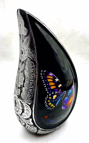Teardrop Urn, Funeral Cremation Urns for Human Ashes Adult Man, Silver Engraving Urns for Ashes Adult for Male & Women, Black and Silver with Velvet Bag -Large Decorative Urn image 5