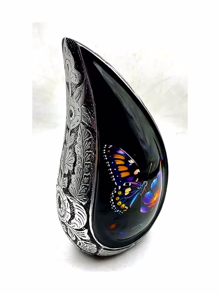 Teardrop Urn, Funeral Cremation Urns for Human Ashes Adult Man, Silver Engraving Urns for Ashes Adult for Male &amp; Women, Black and Silver with Velvet Bag -Large Decorative Urn-4