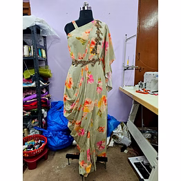 wander pistachio green crepe drape gown 1003
