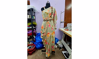 Pistachio green crepe drape gown 1003