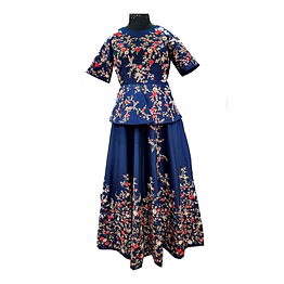 wander night blue embroidered silk skirt gown 1004
