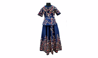 Night blue embroidered silk skirt gown 1004