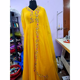 wander mustard yellow georgette long gown 1005