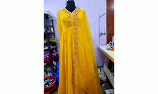 Mustard yellow georgette long gown 1005