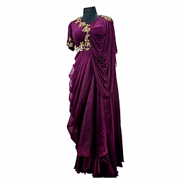 wander dark berry purple georgette long gown 1007