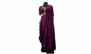 Dark Berry purple georgette long gown 1007
