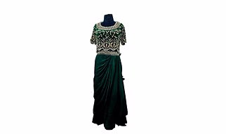 Bottle green premium Chinon lehenga 1009
