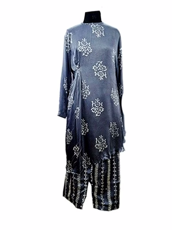 Beige coloured Chanderi long dress 1017 image 1
