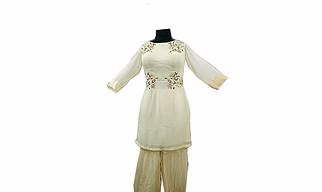 Crème Coloured Embroidered Suit 1022