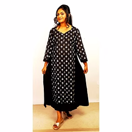 wander black printed premium cotton layered kurti 1053