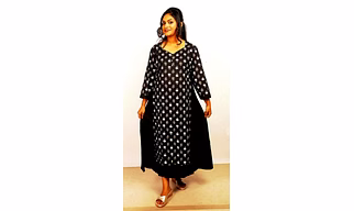 Black printed premium cotton layered Kurti 1053